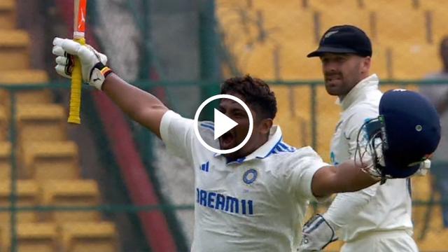 INDvNZ : [WATCH] Sarfaraz Khan celebrates his maiden Test hundred