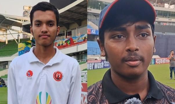 Litton Das applauds Mustakim Hawlader and Soad Parves, gifts them gloves for stunning records